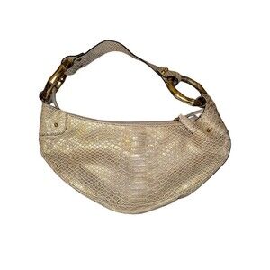 Mondani Snake Print Look Cream & Gold Bamboo Medallions Shoulder Bag